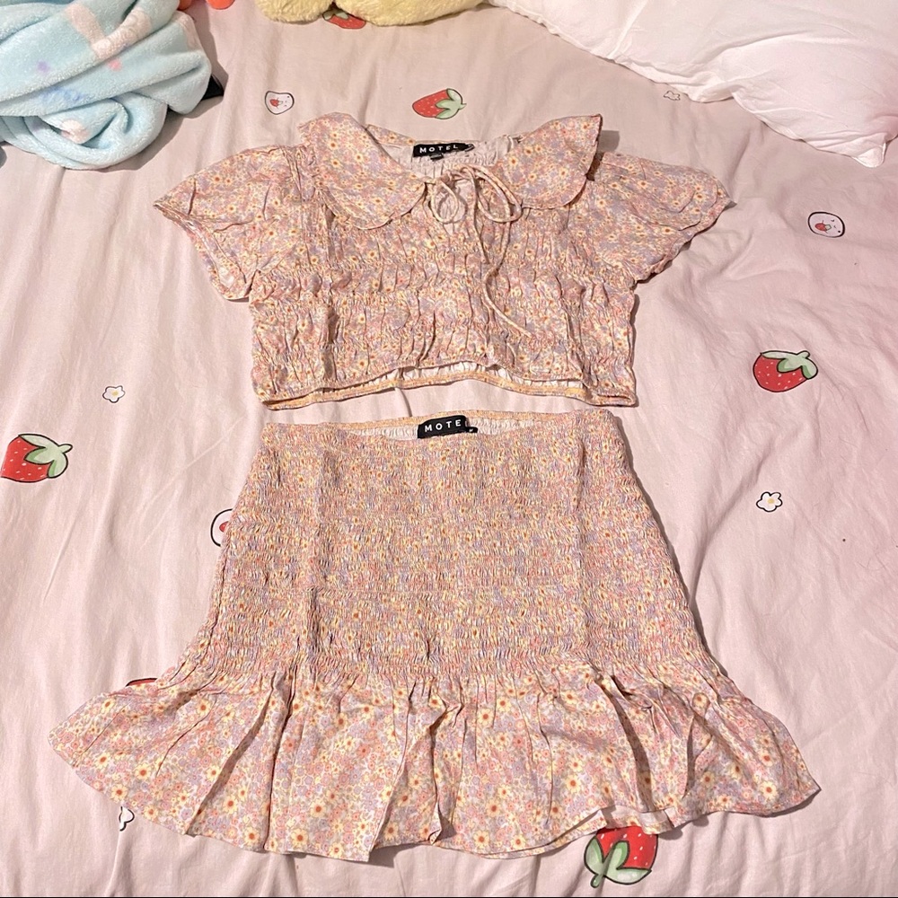 Motel brand prairie top and mini skirt set, both in size m.